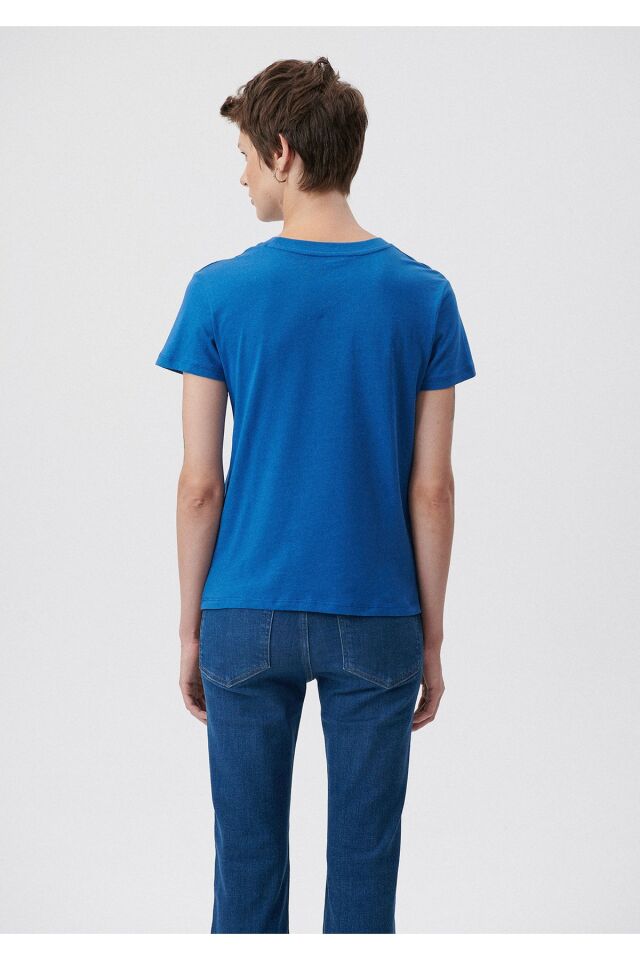 MAVİ KADIN BİSİKLET BASKILI GRAFİK TİŞÖRT Koyu Saks 1611701-83771 SAKS - S