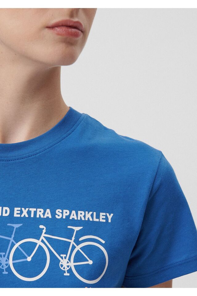 MAVİ KADIN BİSİKLET BASKILI GRAFİK TİŞÖRT Koyu Saks 1611701-83771 SAKS - S