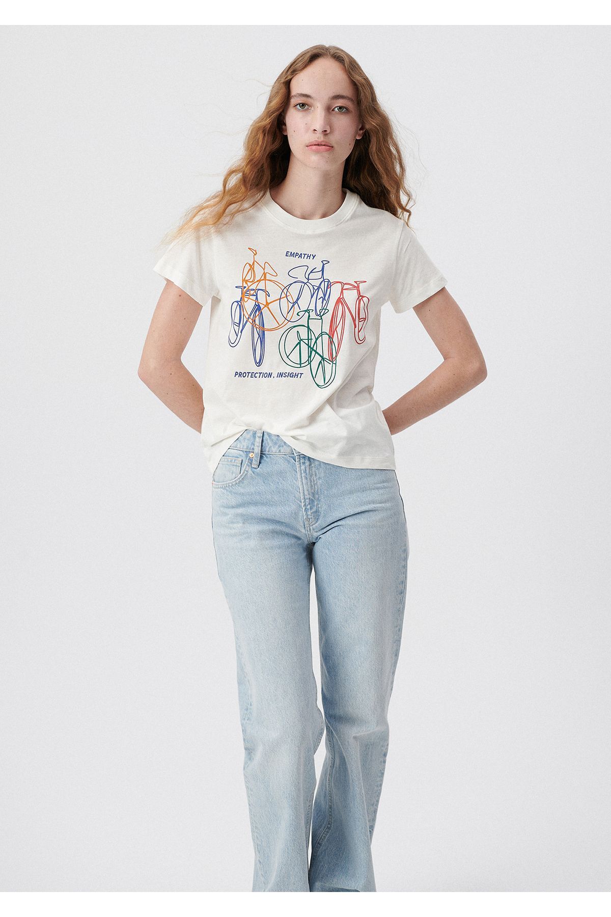 MAVİ KADIN BİSİKLET BASKILI GRAFİK TİŞÖRT Kırık Bey 1611702-70057