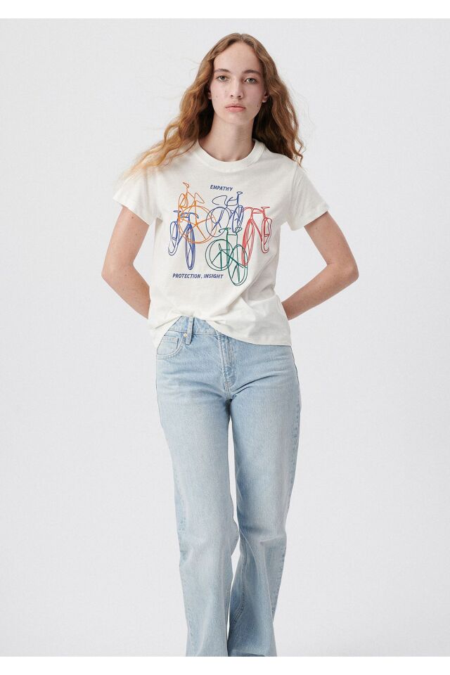 MAVİ KADIN BİSİKLET BASKILI GRAFİK TİŞÖRT Kırık Bey 1611702-70057