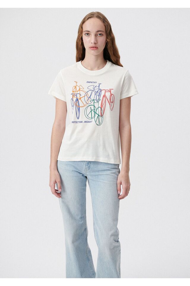 MAVİ KADIN BİSİKLET BASKILI GRAFİK TİŞÖRT Kırık Bey 1611702-70057