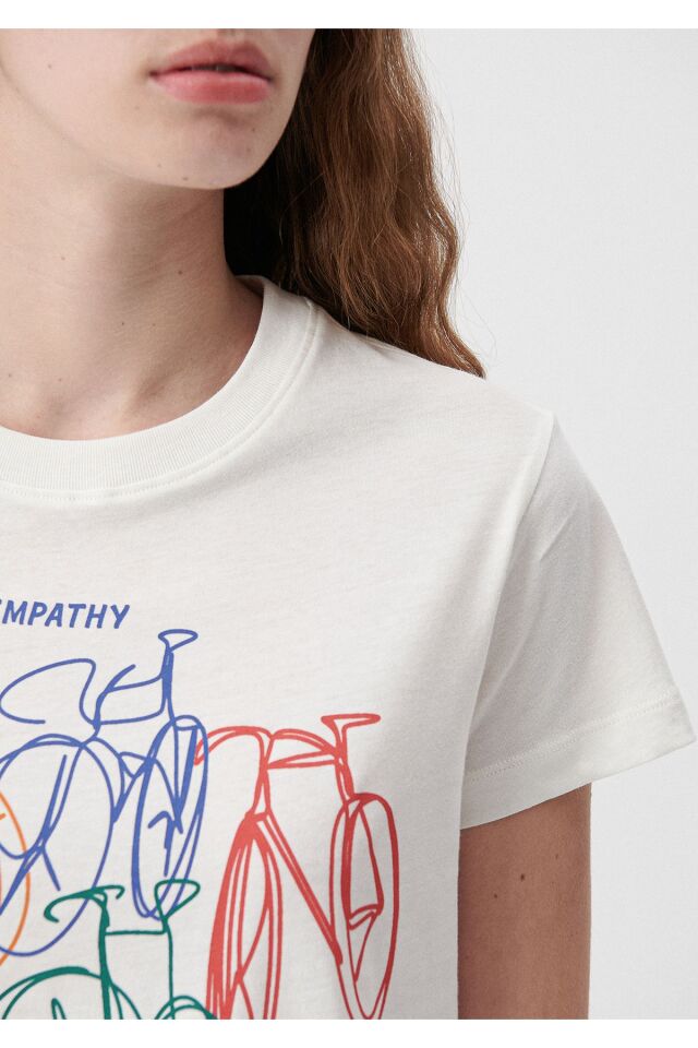 MAVİ KADIN BİSİKLET BASKILI GRAFİK TİŞÖRT Kırık Bey 1611702-70057