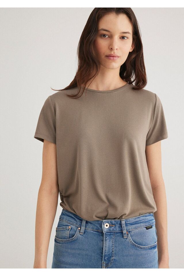 MAVİ KADIN KISA KOLLU PENYE UST   Mantar Kahve 1612693-83866