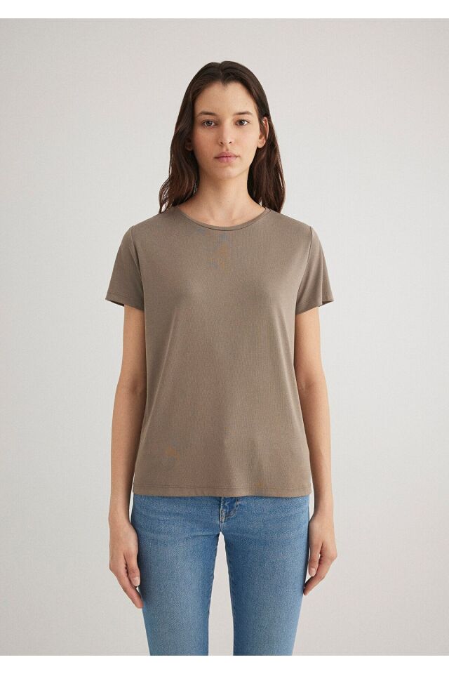 MAVİ KADIN KISA KOLLU PENYE UST   Mantar Kahve 1612693-83866