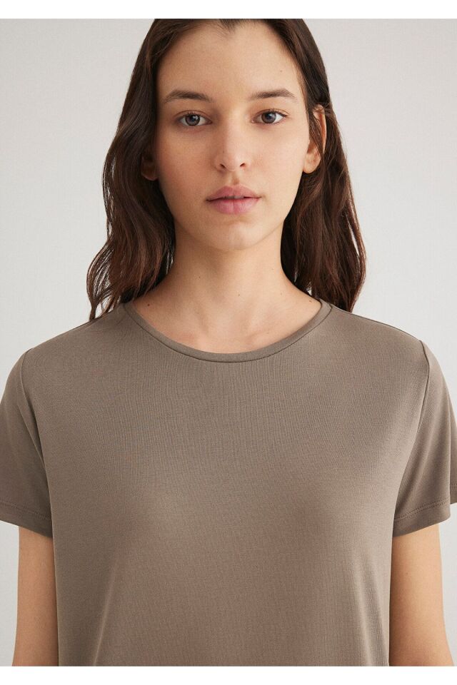 MAVİ KADIN KISA KOLLU PENYE UST   Mantar Kahve 1612693-83866