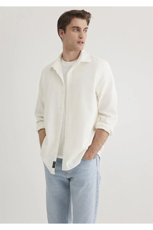 MAVİ ERKEK UZUN KOL GÖMLEK Kırık Beyaz 0211424-70057