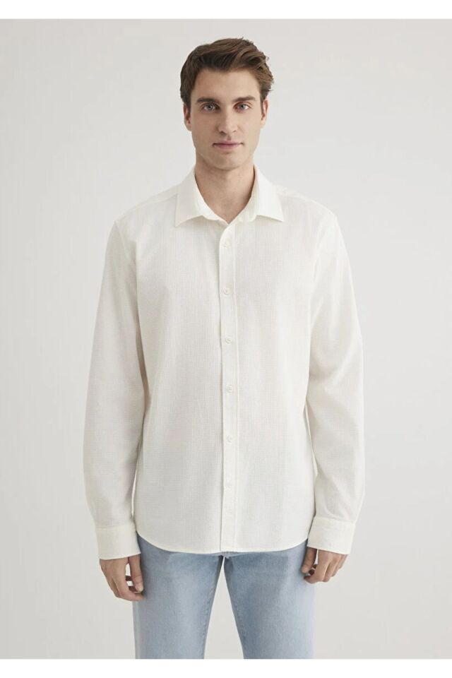 MAVİ ERKEK UZUN KOL GÖMLEK Kırık Beyaz 0211424-70057
