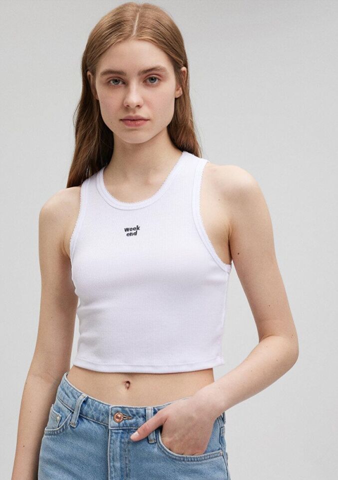 MAVİ KADIN BASKILI CROP PENYE Beyaz 1612333-620