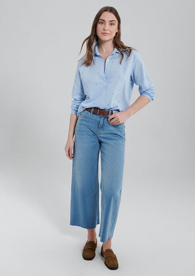 MAVİ KADIN UZUN KOL GÖMLEK Navy Flower Dot Print 1210030-86660