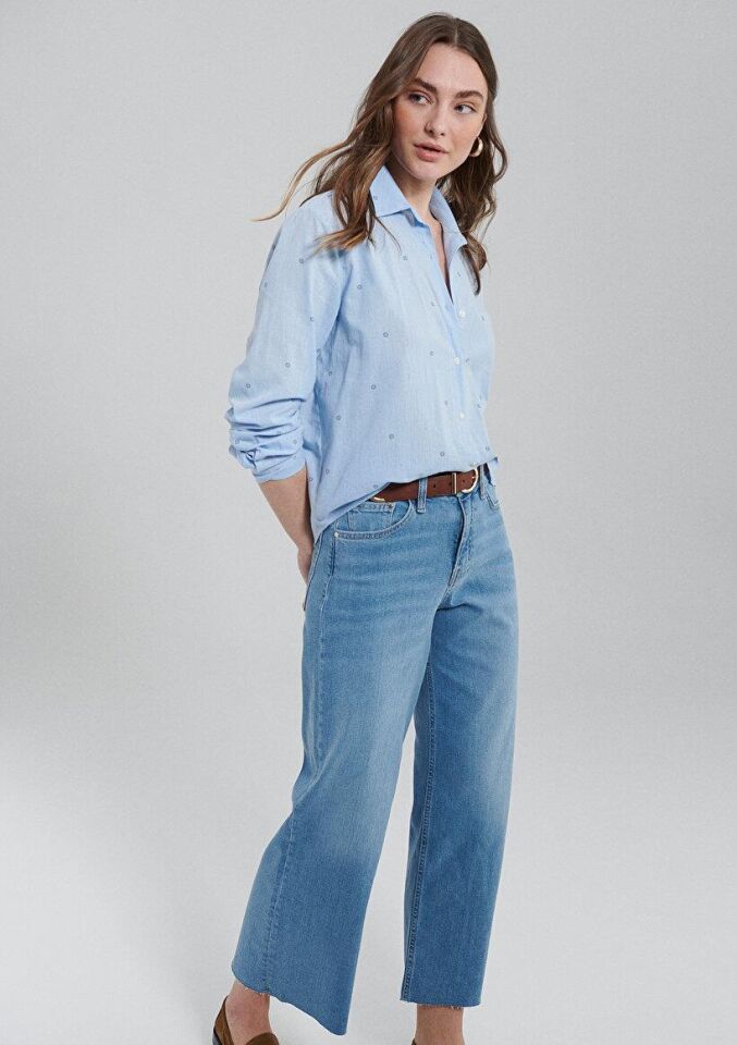 MAVİ KADIN UZUN KOL GÖMLEK Navy Flower Dot Print 1210030-86660