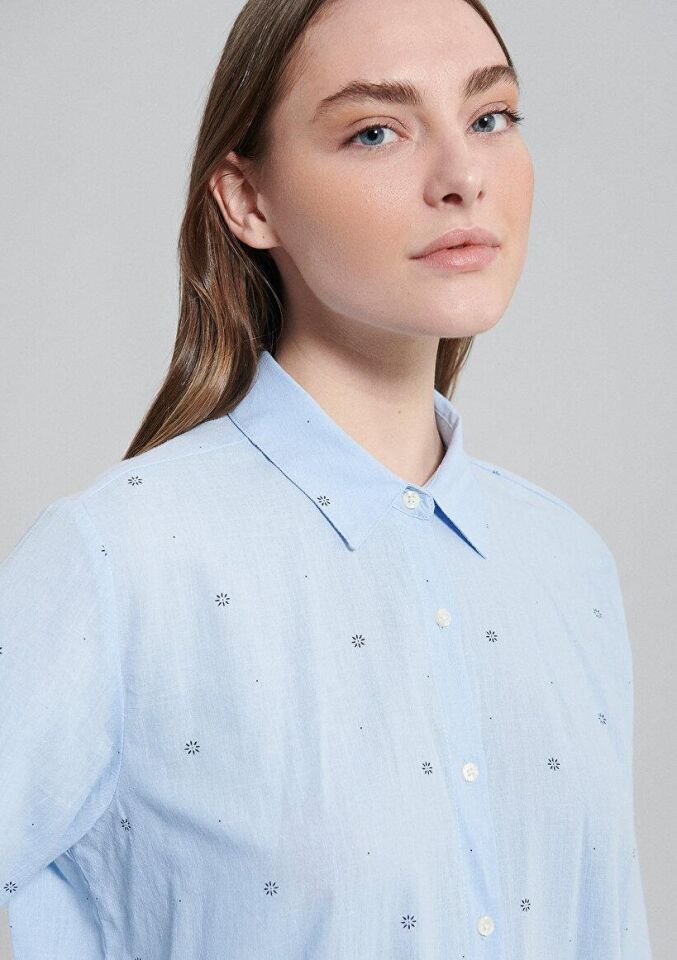MAVİ KADIN UZUN KOL GÖMLEK Navy Flower Dot Print 1210030-86660
