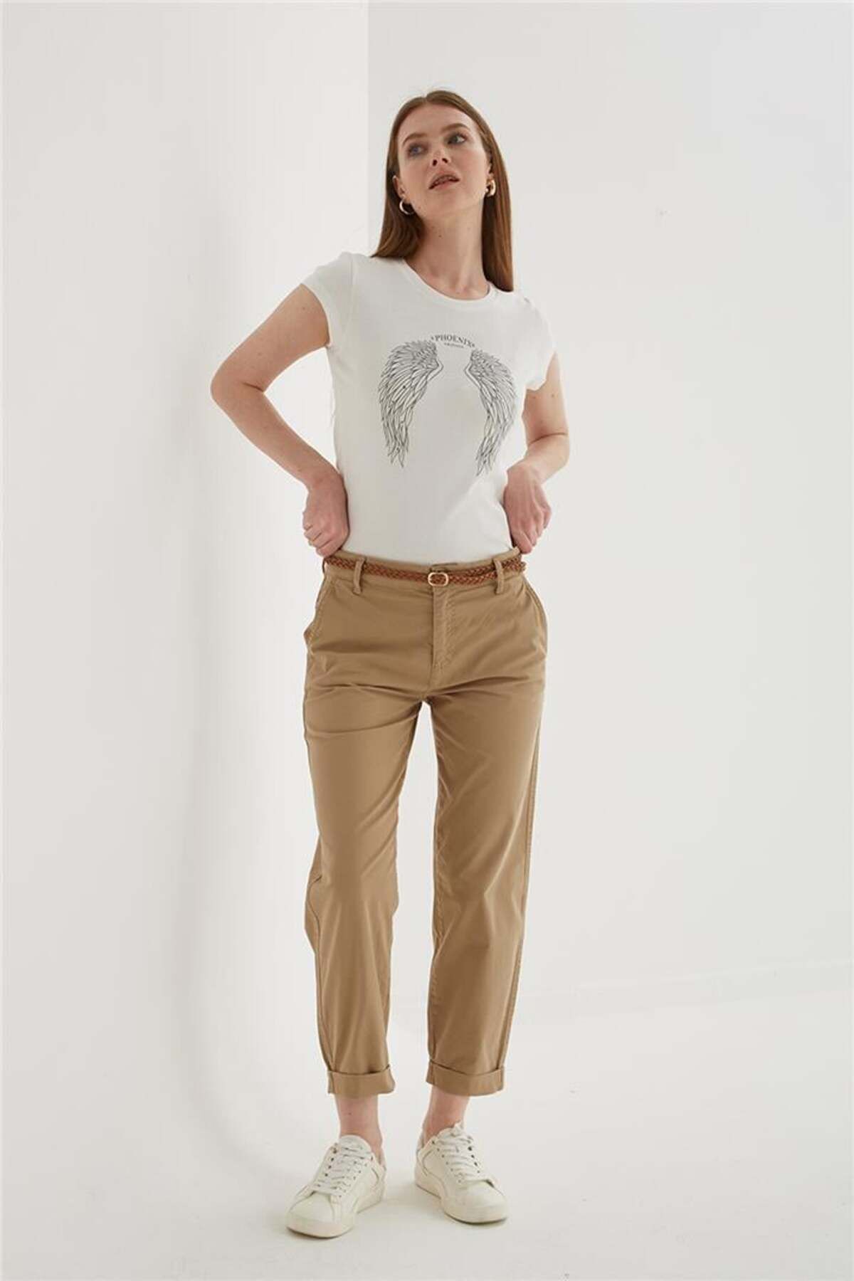 FASHION FRIENDS KADIN ZIMBA DETAYLI BASKILI T-SHİRT 25Y0560K1