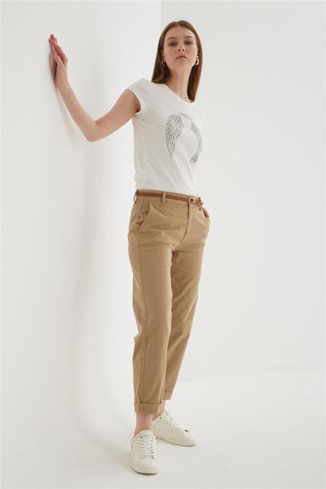 FASHION FRIENDS KADIN ZIMBA DETAYLI BASKILI T-SHİRT 25Y0560K1