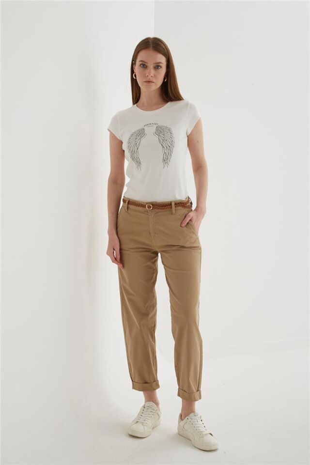 FASHION FRIENDS KADIN ZIMBA DETAYLI BASKILI T-SHİRT 25Y0560K1