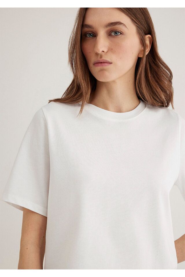 MAVİ KADIN KISA KOLLU BASİC Kırık Beyaz 1613077-70057