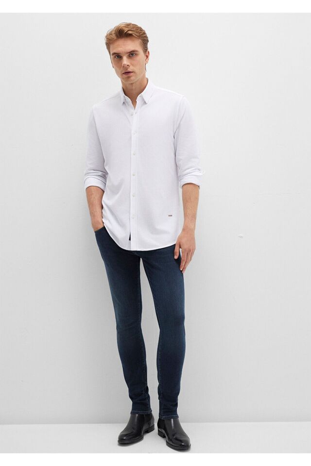 MAVİ ERKEK UZUN KOL GÖMLEK BEYAZ 0211660-620