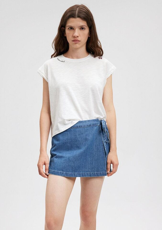 MAVİ KADIN KISA KOLLU PENYE Kırık Beyaz 1612317-70057