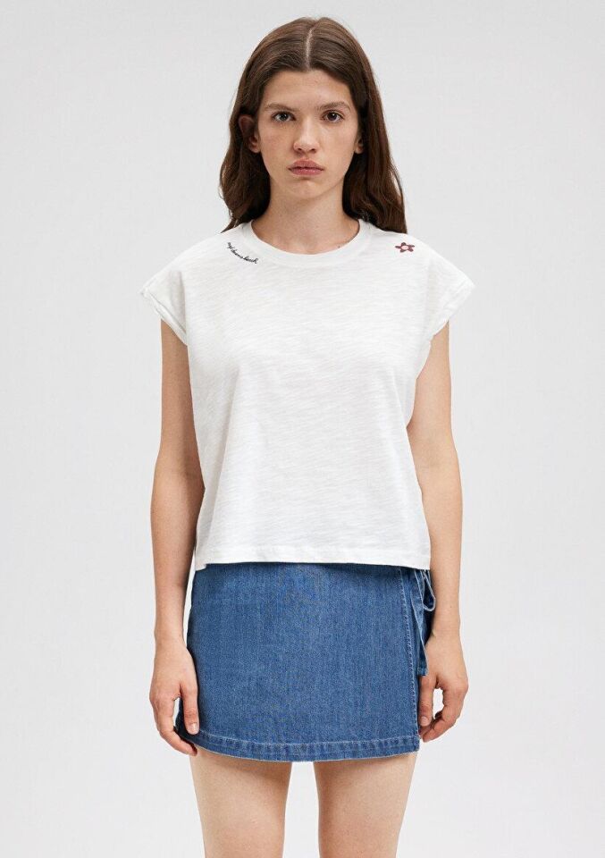 MAVİ KADIN KISA KOLLU PENYE Kırık Beyaz 1612317-70057