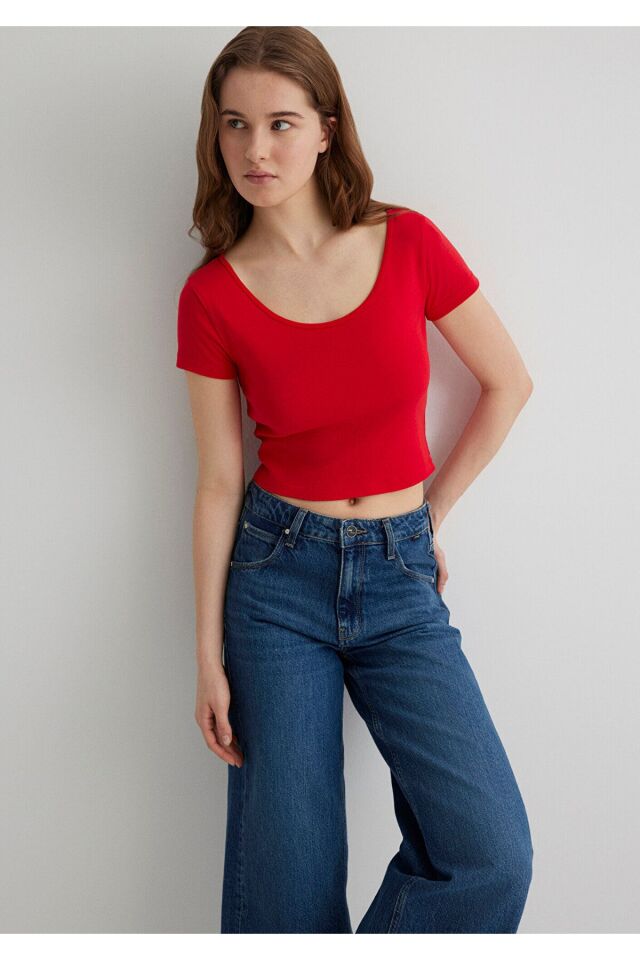 MAVİ KADIN YUVARLAK YAKA CROP BASİC Çin Kırmızısı 1612374-70467