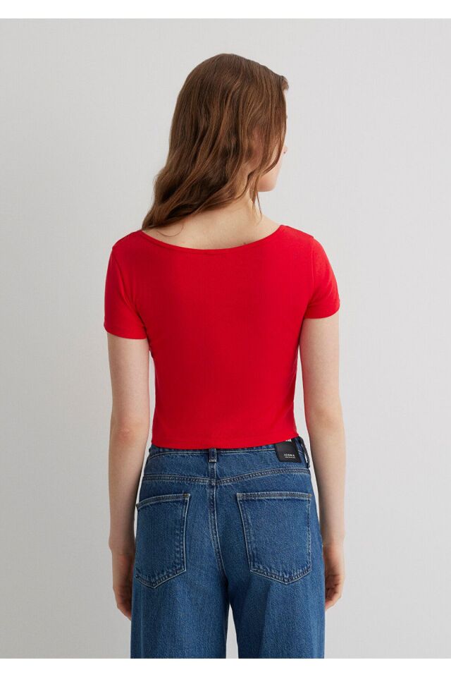 MAVİ KADIN YUVARLAK YAKA CROP BASİC Çin Kırmızısı 1612374-70467
