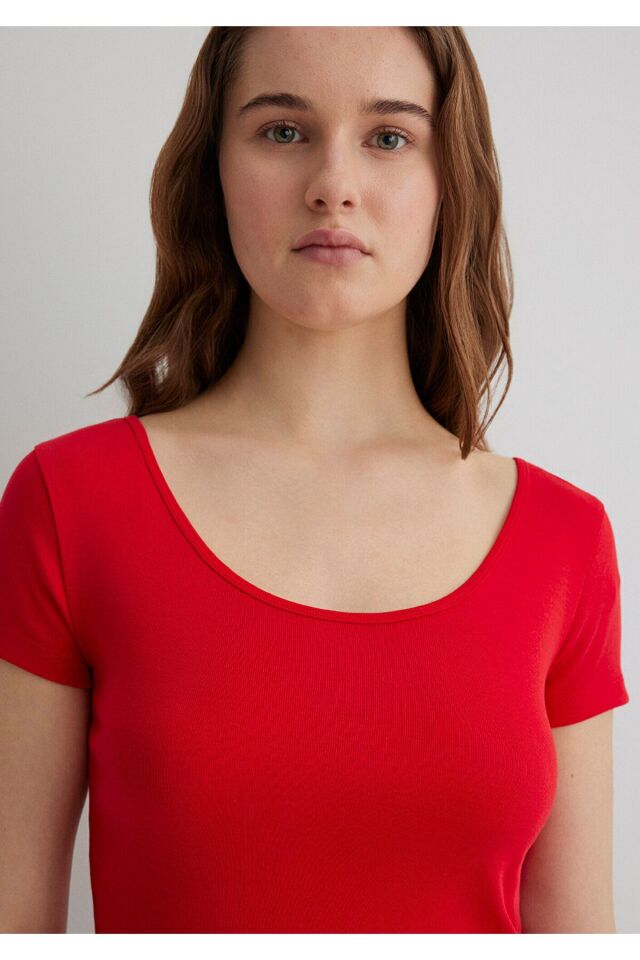 MAVİ KADIN YUVARLAK YAKA CROP BASİC Çin Kırmızısı 1612374-70467