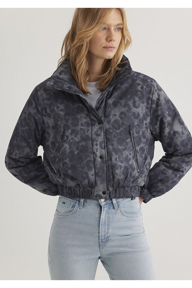 MAVİ KADIN BASKILI CEKET Blue PrintObsidian Animal 1110269-89122