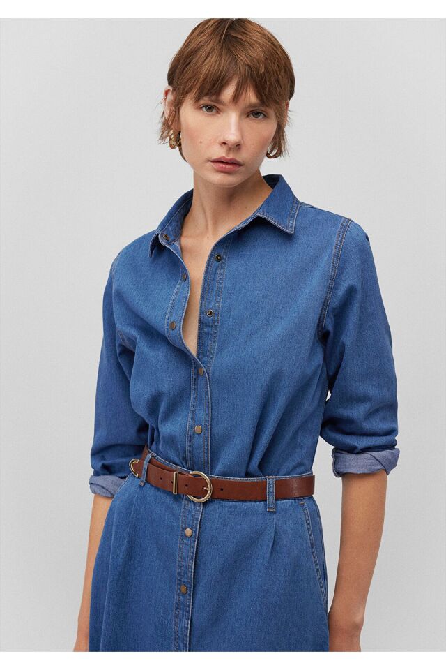 MAVİ KADIN UZUN KOLLU GÖMLEK DARK INDIGO 1210959-85481