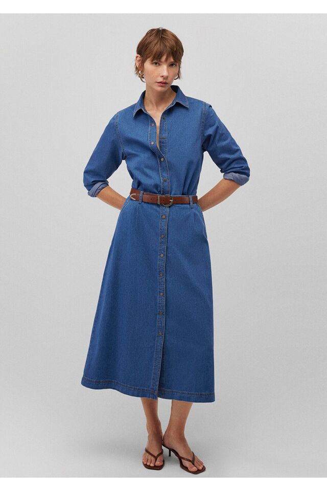 MAVİ KADIN UZUN KOLLU GÖMLEK DARK INDIGO 1210959-85481