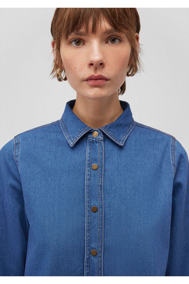 MAVİ KADIN UZUN KOLLU GÖMLEK DARK INDIGO 1210959-85481