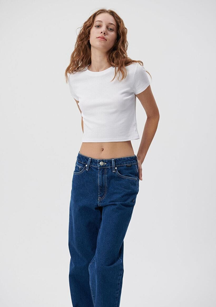 MAVİ KADIN YUVARLAK YAKA BASIC TİŞÖRT BEYAZ 1600814-620