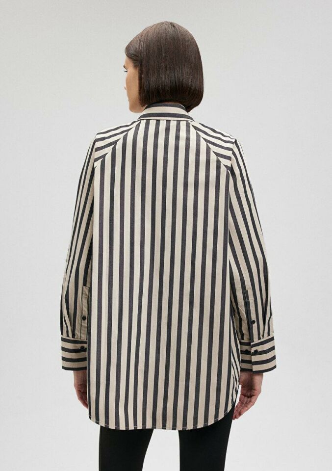 MAVİ KADIN UZUN KOLLU GÖMLEK Beige Bold Stripe 1210677-86622