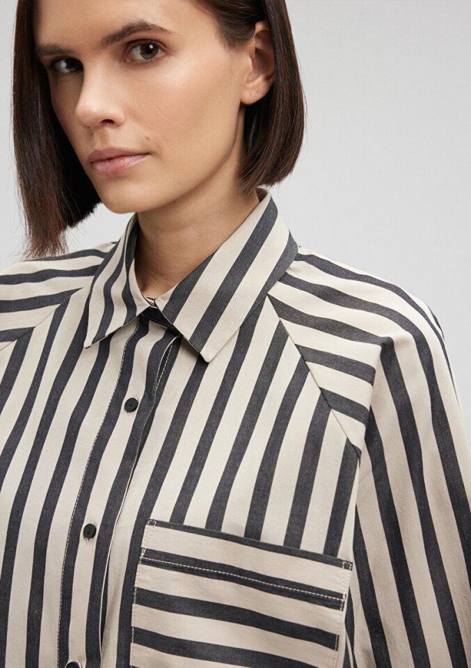 MAVİ KADIN UZUN KOLLU GÖMLEK Beige Bold Stripe 1210677-86622