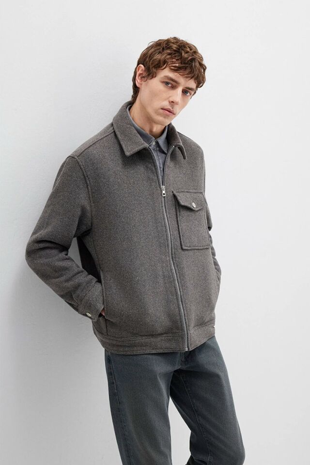 MAVİ ERKEK FERMUARLI GÖMLEK Koyu Gri Melanj 0211804-80024