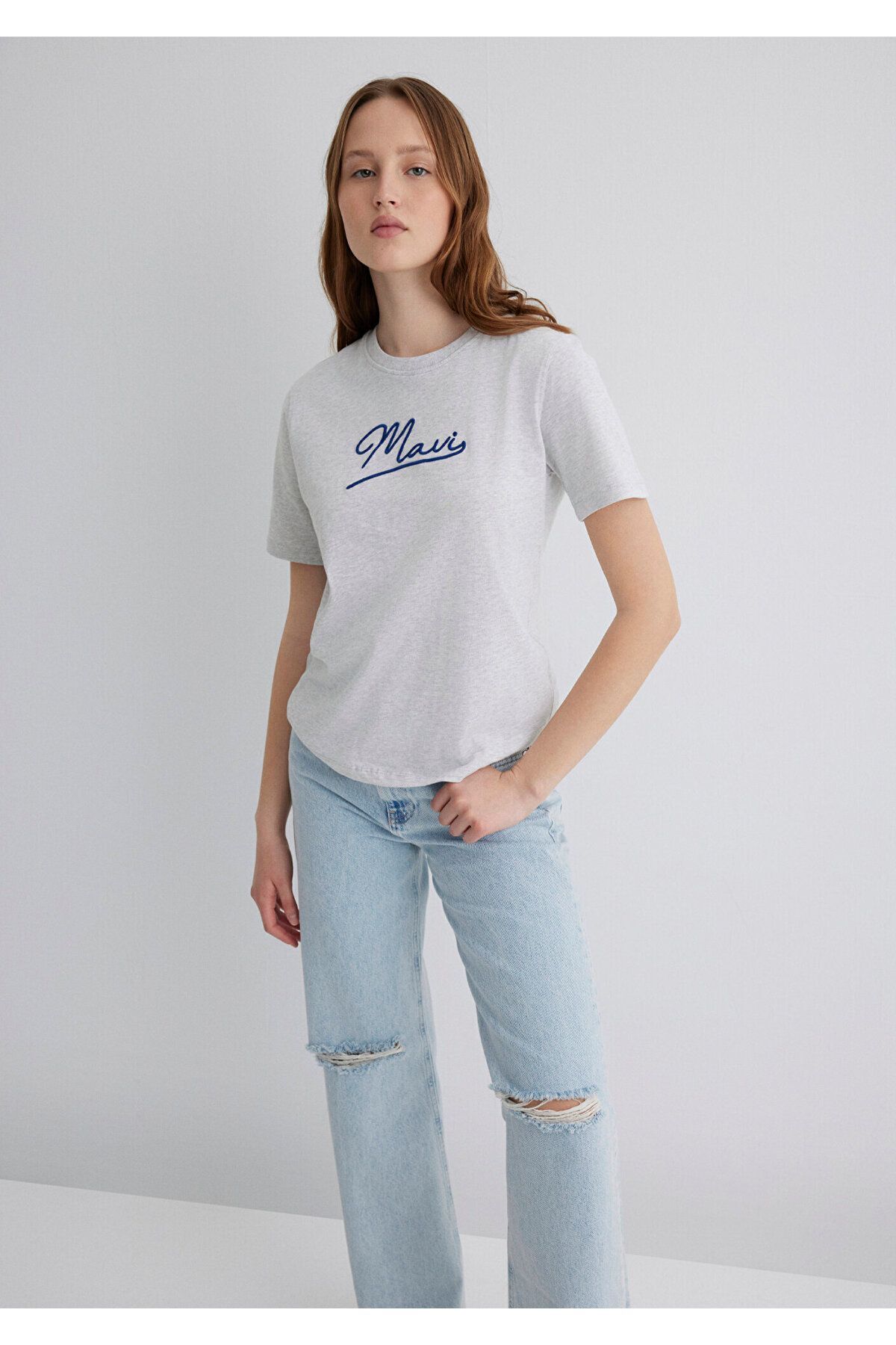 MAVİ KADIN MAVI JEANS BASKILI TİŞÖRT Light Grey Mel 1612421-87033