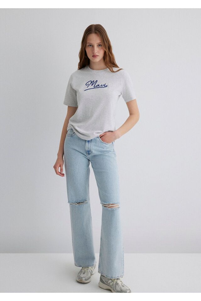 MAVİ KADIN MAVI JEANS BASKILI TİŞÖRT Light Grey Mel 1612421-87033