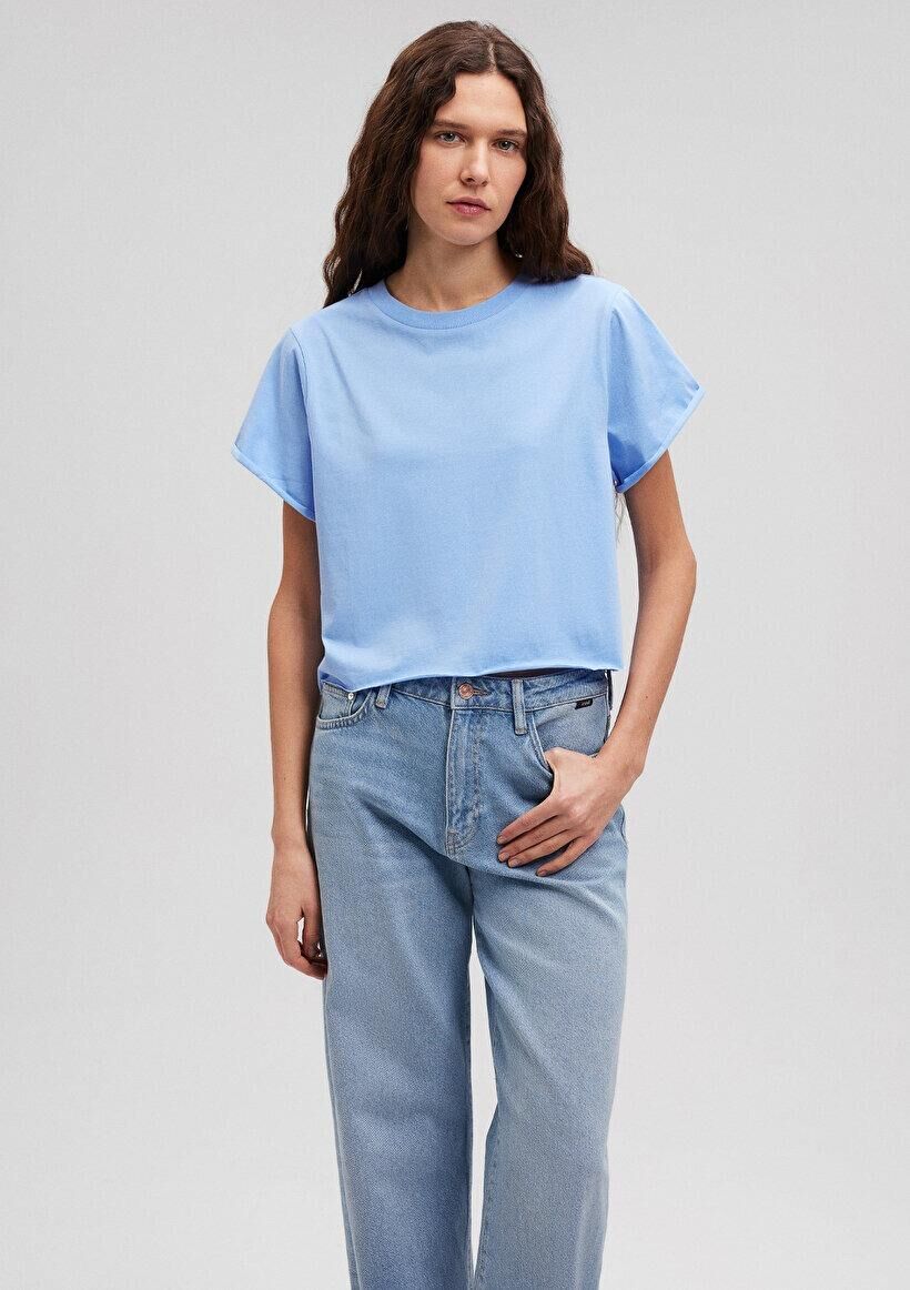 MAVİ KADIN YUVARLAK YAKA KISA KOL PENYE Açık Taş Ma 168220-70814