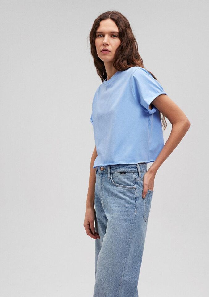 MAVİ KADIN YUVARLAK YAKA KISA KOL PENYE Açık Taş Ma 168220-70814