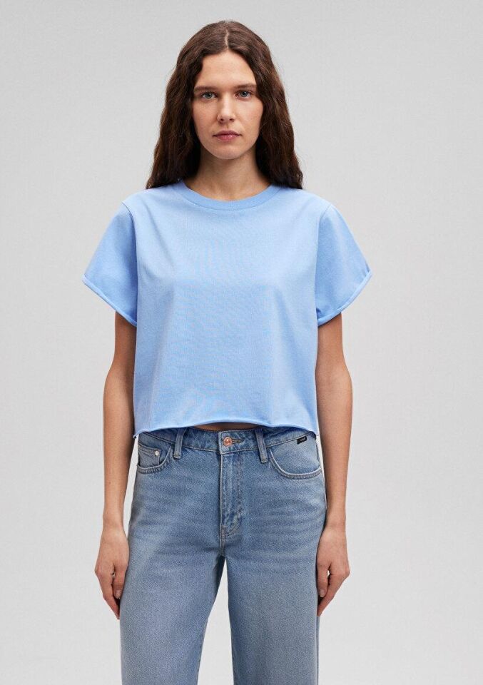 MAVİ KADIN YUVARLAK YAKA KISA KOL PENYE Açık Taş Ma 168220-70814