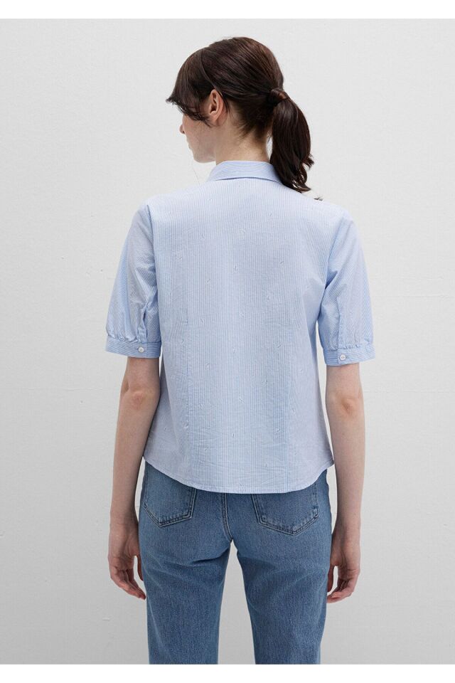 MAVİ KADIN KISA KOL GÖMLEK Stripe Print 1210060-90700