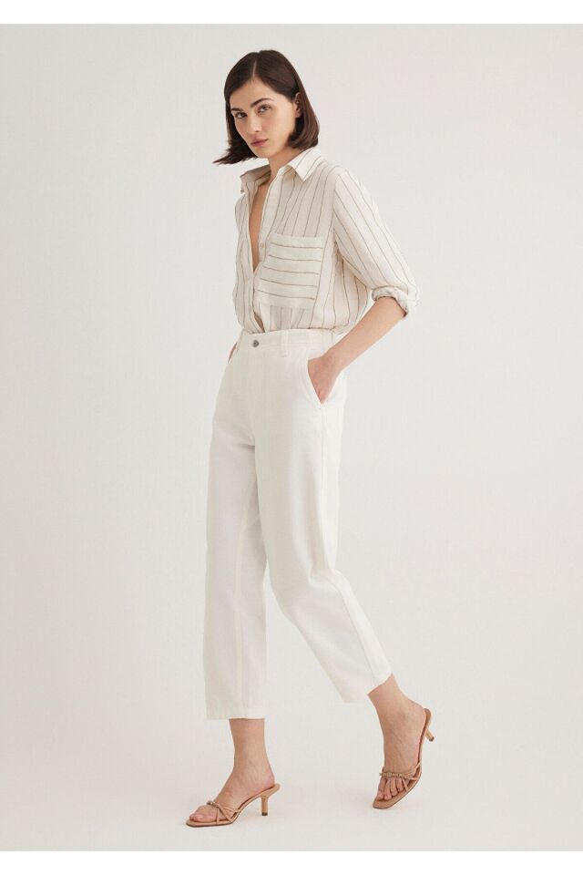 MAVİ KADIN DOKUMA PANTOLON Kırık Beyaz 1010649-70057