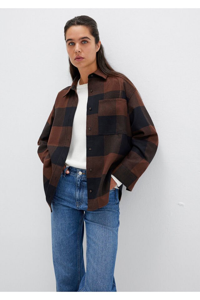 MAVİ KADIN UZUN KOLLU DOKUMA GÖMLEK  Brown Black Ch 1211294-88497