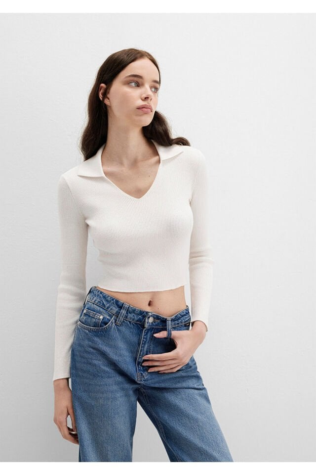 MAVİ KADIN POLO YAKA KAZAK Kırık Beyaz 1710802-70057