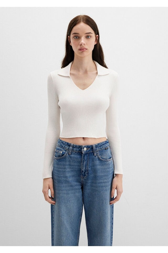 MAVİ KADIN POLO YAKA KAZAK Kırık Beyaz 1710802-70057