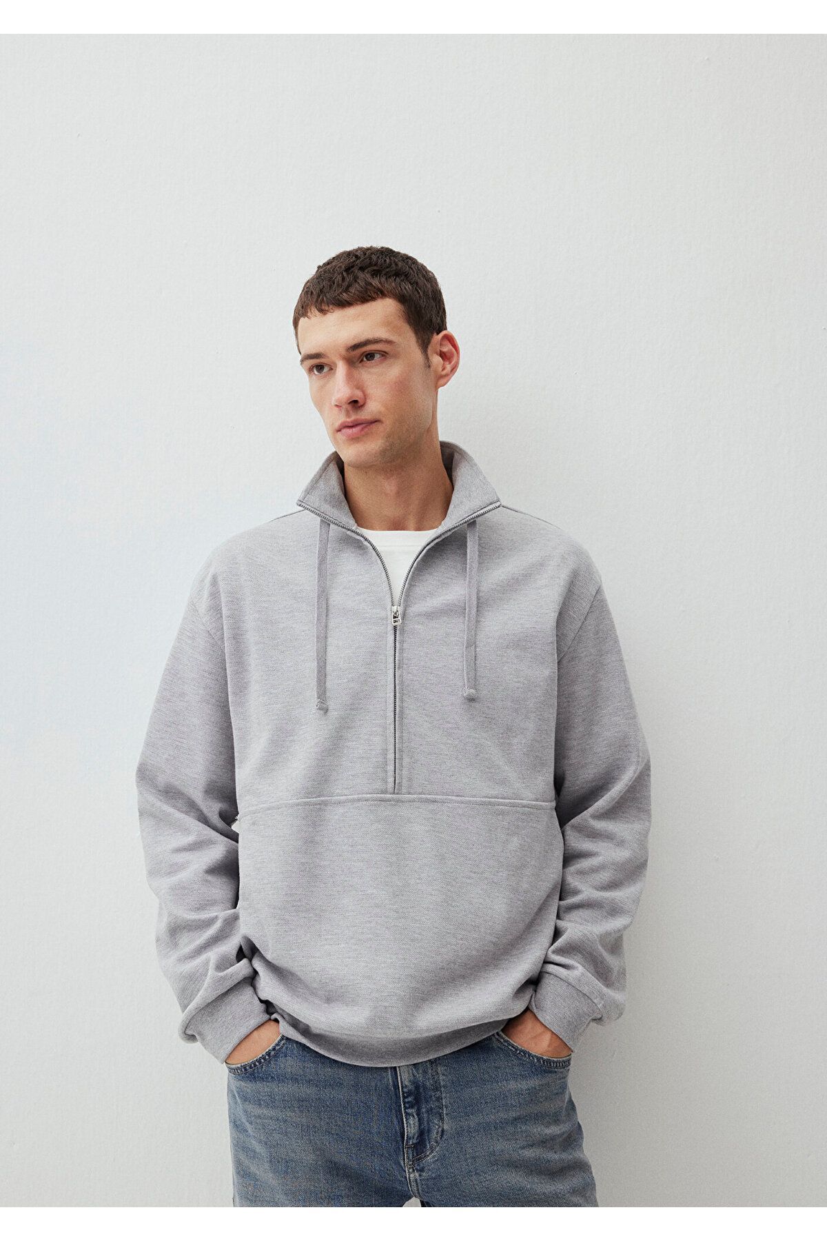 MAVİ ERKEK YARIM FERMUARLI SWEATSHIRT Açık Gri Mela 0S10263-80196