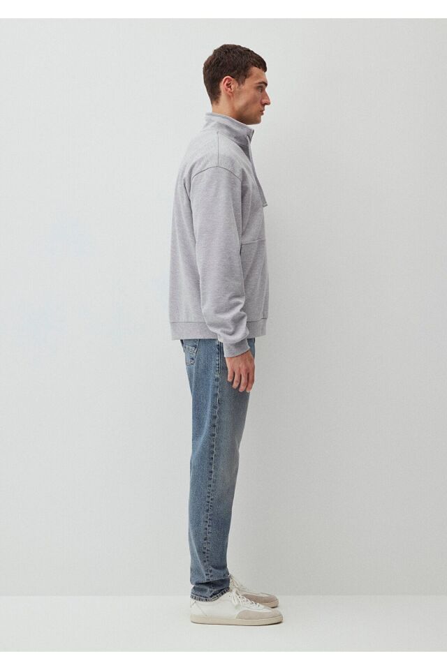 MAVİ ERKEK YARIM FERMUARLI SWEATSHIRT Açık Gri Mela 0S10263-80196
