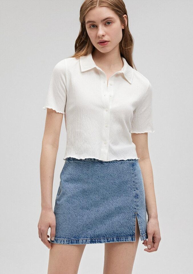 MAVİ KADIN BUTTON UP TOP Kırık Beyaz 1610873-81964