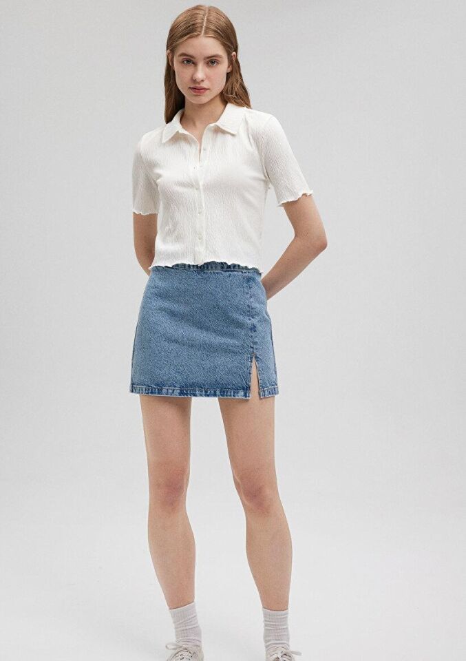 MAVİ KADIN BUTTON UP TOP Kırık Beyaz 1610873-81964