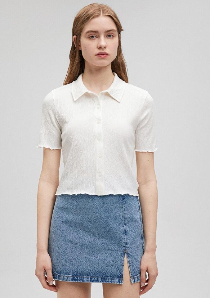 MAVİ KADIN BUTTON UP TOP Kırık Beyaz 1610873-81964