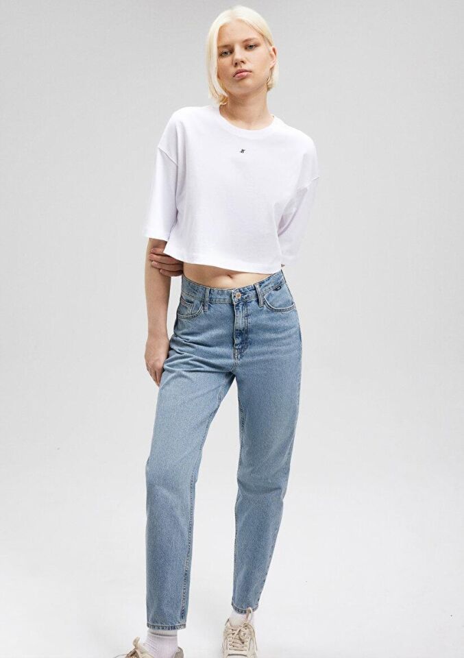MAVİ KADIN M BASKILI CROP Beyaz 1611597-620