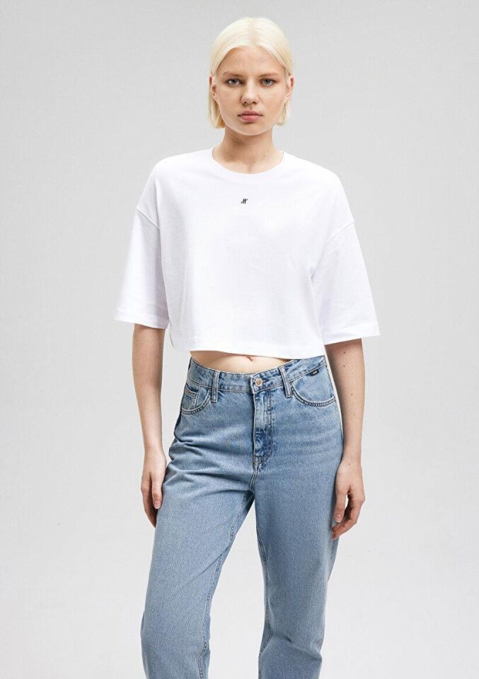 MAVİ KADIN M BASKILI CROP Beyaz 1611597-620